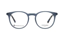 Armazón para lentes recetados Azzaro, modelo 31165 col 3, de acetato color celeste, con forma redonda y patillas estampadas.