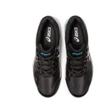 Championes de tenis Asics modelo Gel Dedicate 7 Clay, color negro con detalles en blanco y verde oscuro. Diseñados con tecnología de amortiguación Gel para mayor confort y suela específica para canchas de polvo de ladrillo.