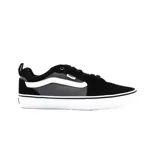 Championes Vans modelo Filmore, de estilo urbano y skate. Presentan una combinación de colores negro y gris, con la icónica franja lateral Sidestripe en blanco. Cuentan con suela de goma vulcanizada y cierre de cordones.