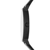 Reloj analógico Skagen modelo Signatur con caja redonda de acero inoxidable negro de 40 mm, esfera minimalista negra y correa de cuero negro.