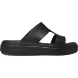 Sandalias de plataforma Crocs modelo Getaway Platform H-Strap, color negro. Presentan una suela elevada y una tira ancha en forma de H con aberturas laterales.