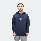 Canguro azul marino con capucha, cordones ajustables, bolsillo tipo canguro y logo estampado en el pecho con diseño de raquetas de tenis y la marca Stance.