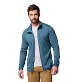 Campera de forro polar Columbia para hombre, con cierre frontal completo, cuello alto y bolsillo vertical en el pecho con cierre. Confeccionada en tejido hidroabsorbente con textura de rejilla.