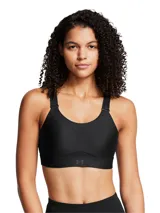Top deportivo de alto impacto Under Armour, diseñado para actividades de alta intensidad. Presenta un diseño ergonómico con almohadillas moldeadas por inyección, panel frontal de malla para mayor transpirabilidad y tirantes ajustables convertibles. Incluye una banda inferior suave con cierre de corchete y tecnología de secado rápido.