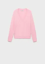 Jersey de punto fino con cuello en pico y manga larga, de diseño recto y corte clásico.