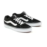 Championes Vans Caldrone Suede color negro con la icónica franja lateral blanca y suela de goma blanca.