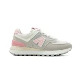 Championes urbanos American Sport modelo Mila 2.0, color gris con detalles en blanco y rosa, confeccionados en gamuza y malla, con logo "A" característico en los laterales y suela chunky.