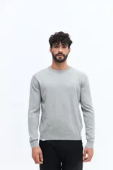 Sweater de hombre con escote redondo, manga larga y calce regular. Presenta un pequeño logo bordado en el pecho y puños acanalados.