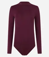 Body negro de media malla con cuello alto y mangas largas.