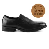Zapato de vestir negro de cuero liso, con elástico en los laterales y suela de goma.