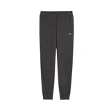 Pantalón deportivo Puma de corte regular, color gris oscuro o carbón, con cintura elástica y cordón de ajuste. Presenta puños acanalados en los tobillos y el logo Puma bordado en blanco en la pierna izquierda.