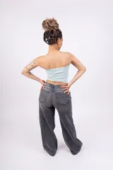 Top strapless de algodón con lycra, color rosa.