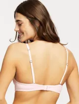Soutien sin aro de microfibra color malva con copas soft moldeadas, tirantes regulables y cierre posterior de tres posiciones.