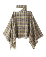Blusa de silueta amplia y fluida con estampado a cuadros en tonos marrón y amarillo. Diseño asimétrico con mangas amplias y tira larga al cuello.