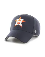 Gorra de béisbol azul marino con el logo de los Houston Astros bordado en naranja y blanco en el frente.
