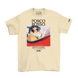 Remera de algodón color crema con estampa frontal inspirada en la película Porco Rosso de Studio Ghibli, que muestra al personaje principal en su avión.