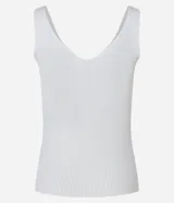 Blusa musculosa de punto acanalado de Marfinno, color tostado, con escote en V pronunciado tanto al frente como en la espalda y tirantes anchos.