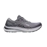 Championes de running Asics modelo Gel-Kayano 29, color gris oscuro con detalles en gris claro. Presentan tecnología FF Blast+ en la entresuela para mayor amortiguación y diseño de malla transpirable.