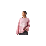 Sweater de punto Eme Studios modelo Bryss Panther Knit, color rosado con diseño gráfico contrastante en el frente, cuello redondo, mangas largas y puños acanalados.