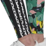 Calza larga Adidas con estampado floral multicolor y las tres líneas clásicas de la marca en los laterales.