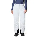 Pantalón de esquí Columbia modelo Bugaboo II, color blanco con refuerzos negros en la parte inferior. Cuenta con tecnología impermeable y transpirable, aislamiento térmico reflectante, cintura ajustable, bolsillos con cierre y polainas internas.