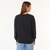 Sweater de punto fino en color negro, con escote en V y mangas largas con puños acanalados.
