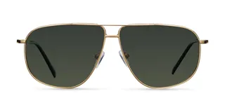 Lentes de sol estilo aviador con montura metálica dorada de doble puente y cristales polarizados en color verde oliva.