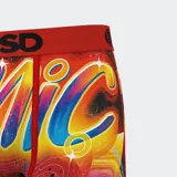 Calzoncillos bóxer estampados con el personaje Sonic y el logo de PSD en la cintura elástica roja.