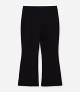 Pantalón de corte flare confeccionado en tejido punto roma, con cintura alta, nervadura delantera y acabado estructurado.