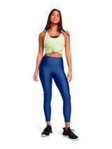 Calza deportiva de tiro alto con tecnología HeatGear, diseñada para absorber el sudor y ofrecer libertad de movimiento. Cuenta con costuras planas ergonómicas, cintura antideslizante y bolsillo lateral.