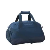 Bolso deportivo tipo duffel Rip Curl, color azul, con compartimento principal con cierre, asas de mano y correa ajustable para el hombro.
