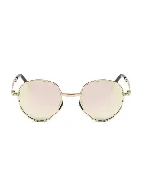 Lentes de sol redondos con armazón metálico dorado y cristales espejados en tonos rosados.