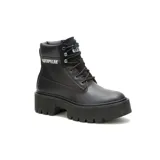 Bota Caterpillar Colorado Max para mujer, color negro, de cuero liso, con cordones, plataforma de goma y logo de la marca en el lateral.