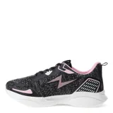 Championes deportivos de mujer en color azul marino con detalles en rosa y celeste. Presentan un diseño de malla transpirable, cierre con cordones y suela blanca con textura alveolar.
