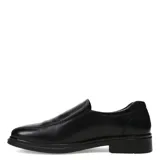 Zapato de vestir tipo mocasín para hombre, color negro, confeccionado en cuero, con diseño de punta cuadrada y suela de goma.