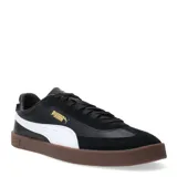 Championes urbanos Puma modelo Club II Era, color negro con detalles en blanco y suela de goma color marrón. Confeccionados en una combinación de cuero y gamuza, cuentan con plantilla SOFTFOAM+ para mayor amortiguación y soporte.