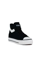 Championes de lona de caña alta Pony modelo Fifth Ave Mid con plataforma, color negro con detalles en blanco y el logo de la marca en el lateral y en la lengüeta.