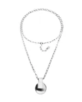 Collar largo de aleación de metales bañado en plata de ley, con cadena de eslabones y un colgante de bola grande.