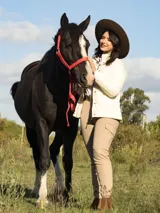 Campera negra capitoneada con paneles laterales acanalados, cuello alto y cierre con botones a presión.