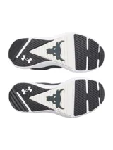 Championes de entrenamiento Under Armour modelo Project Rock Bsr 5, color negro con entresuela blanca. Parte superior de malla transpirable con detalles de gamuza y soporte lateral.