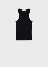 Top de canalé color negro, con diseño slim fit, cuello redondo y sin mangas, confeccionado en tejido mezcla de algodón.