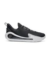 Championes de básquet Under Armour Curry 12 WMDE, color negro con suela blanca y detalles grises. Cuentan con amortiguación UA Flow de doble densidad y parte superior de malla transpirable.