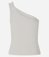 Blusa color naranja, confeccionada en tejido rib de algodón, con escote de un solo hombro y doble asa.