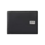 Billetera negra de cuero con protección RFID y logo metálico de Rip Curl.