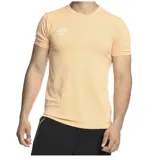 Remera de entrenamiento Umbro, color naranja melange, con cuello redondo, mangas cortas y logo de la marca estampado en blanco en el pecho.