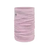 Cuello multifuncional Buff de la línea Dryflx, color rosa con diseño de líneas horizontales perforadas y logo de la marca estampado.