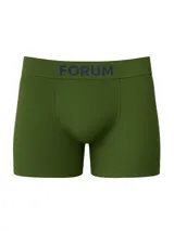 Boxer de microfibra color verde oliva, con cintura elástica ancha que presenta el logo de la marca Forum en contraste.