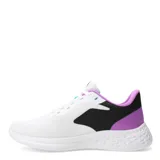 Championes deportivos Umbro modelo Chad Lady para mujer, con capellada de malla gris y refuerzos sintéticos negros. Presentan detalles en color violeta en el forro interior y el logo lateral, cierre de cordones negros y suela de goma blanca.