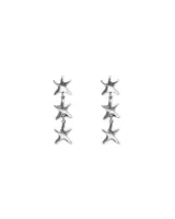 Aros colgantes de aleación de metales bañados en plata, con diseño de tres estrellas articuladas en vertical.