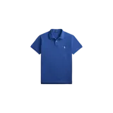 Chomba Polo Ralph Lauren de piqué azul, con cuello clásico, cierre frontal con botones y el logo del jugador de polo bordado en el pecho.